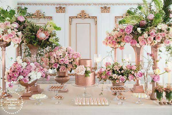 decoracion para boda en tonos rosa gold en tendencia este 2019
