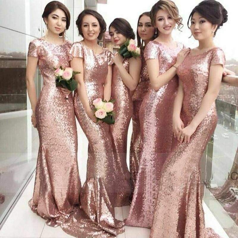 Vestidos para damas y pajes de boda rosa gold