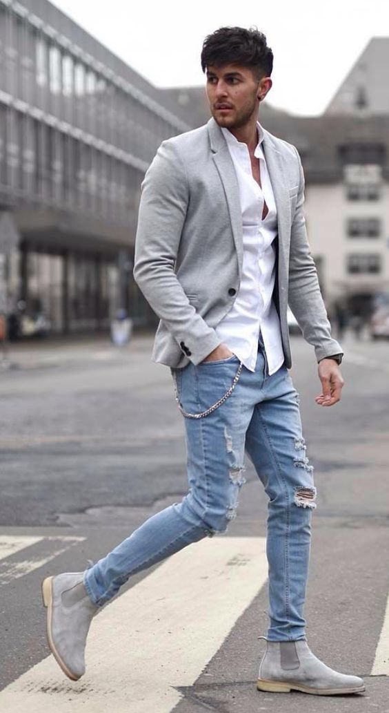 Combinacion de jeans y blazer hombre