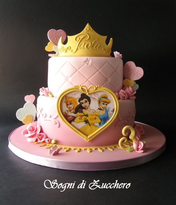 pastel de 2 pisos de princesas para fiesta infantil (3)