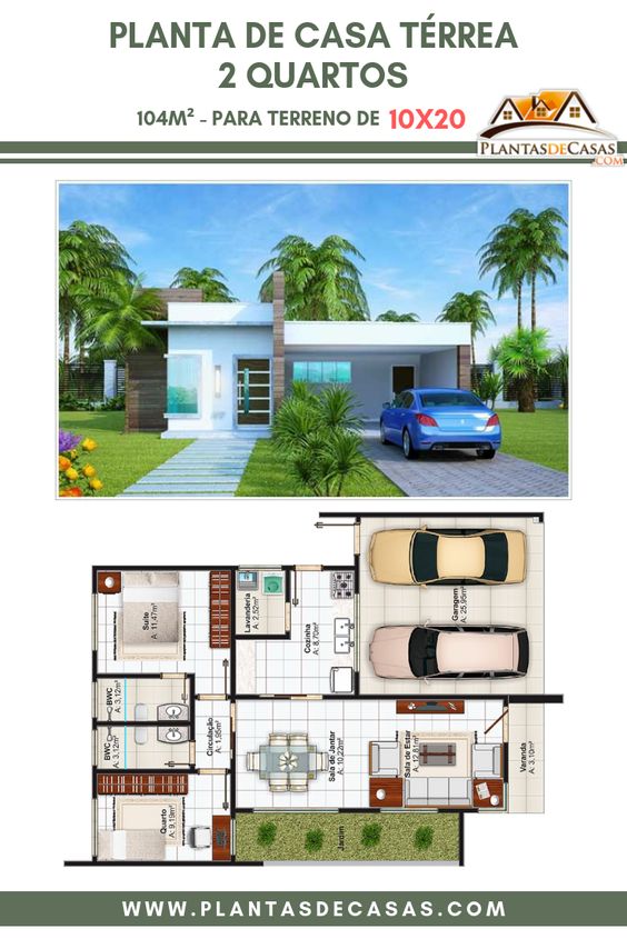 Planos de casas pequeñas con medidas de 104 m2