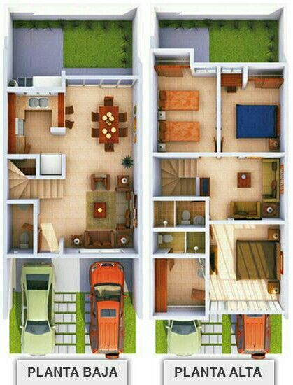 Planos y diseño de duplex con tres dormitorios