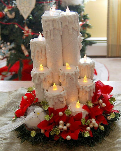centros de mesa navideños con velas de foamy