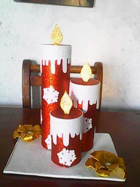ideas para decorar velas con foamy de navidad altas