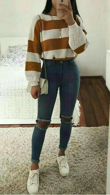 Suéter fajado con jeans altos