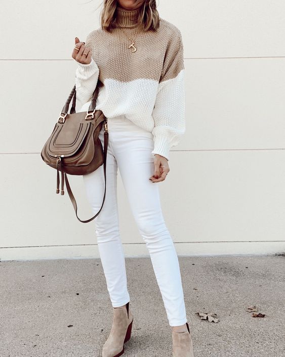 Ideas de outfits con jeans blancos para invierno