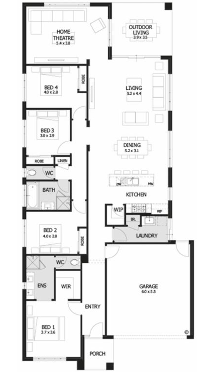 Planos de casas de una planta 4 dormitorios 2 baños