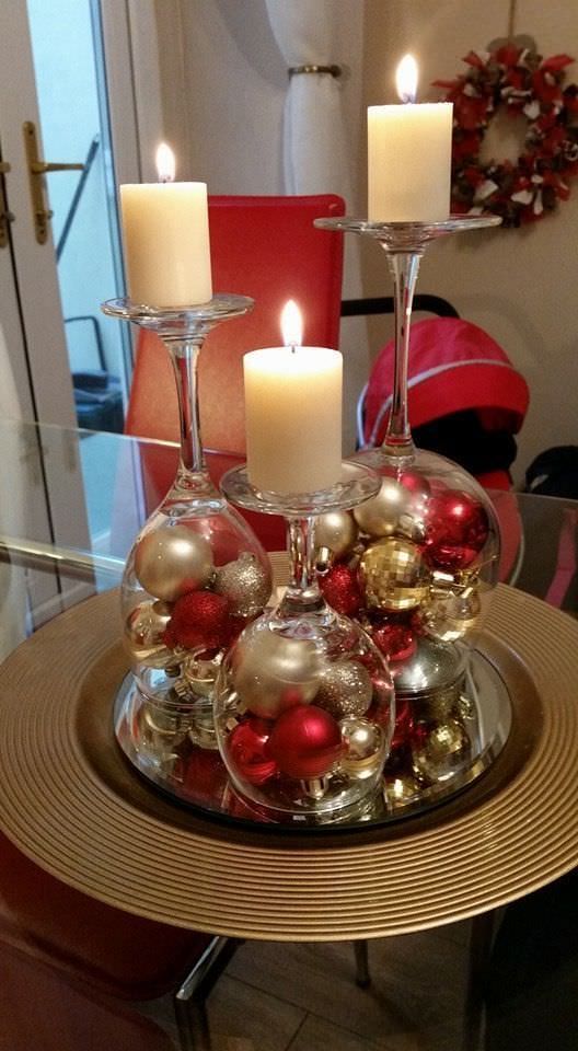 Ideas de centros de mesa navideños en bandeja con velas