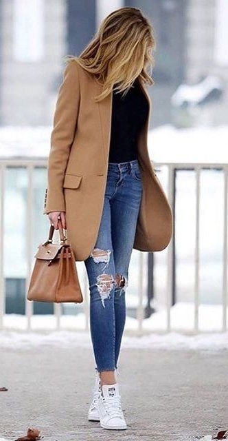 Skinny jeans con abrigos largos