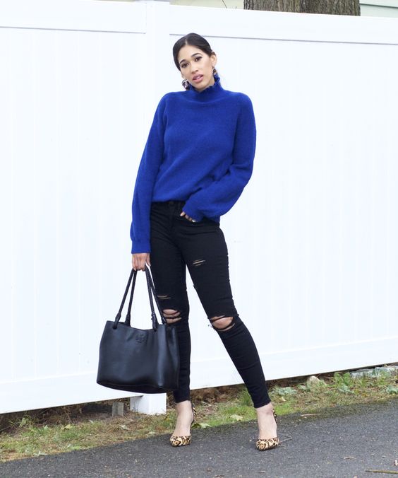Suéteres tejidos color azul