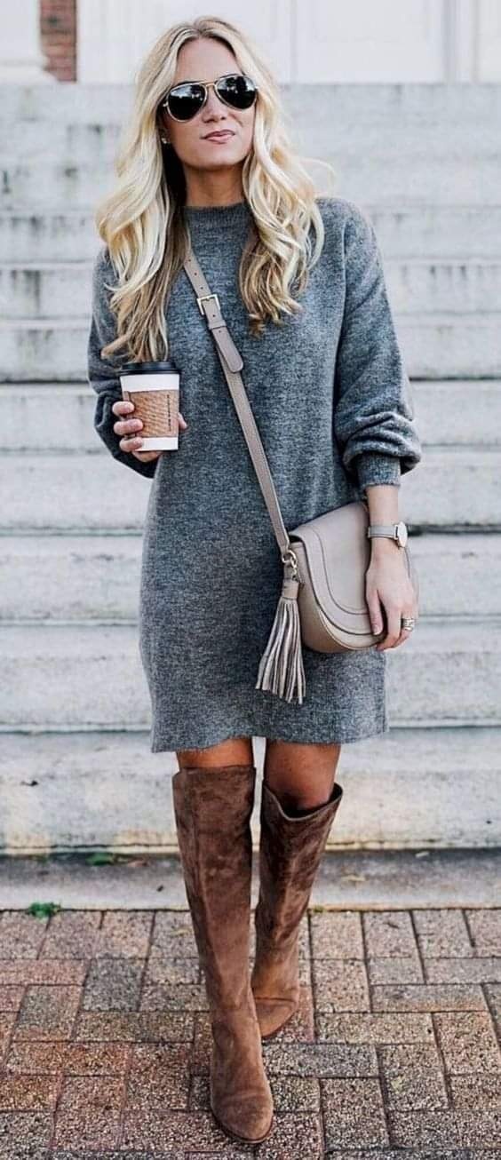 Vestidos tipo suéter color gris