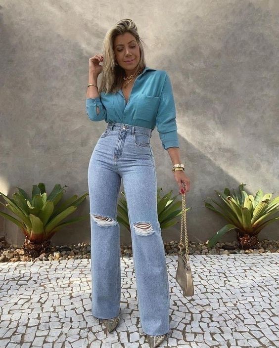 Usa jeans tipo wide leg