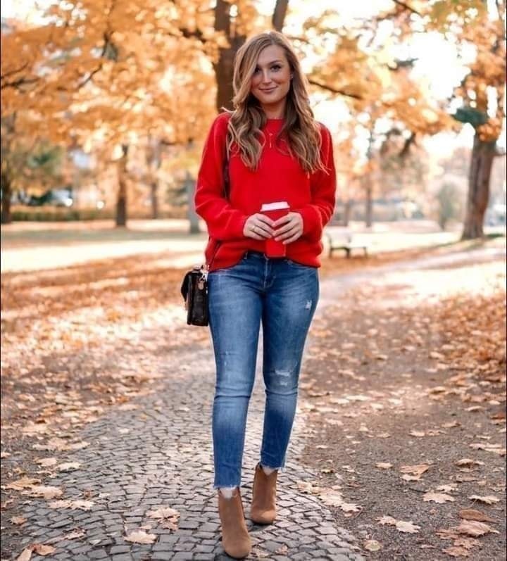 Ideas de outfits con suéter rojo tejido para la temporada - Como Organizar  la Casa
